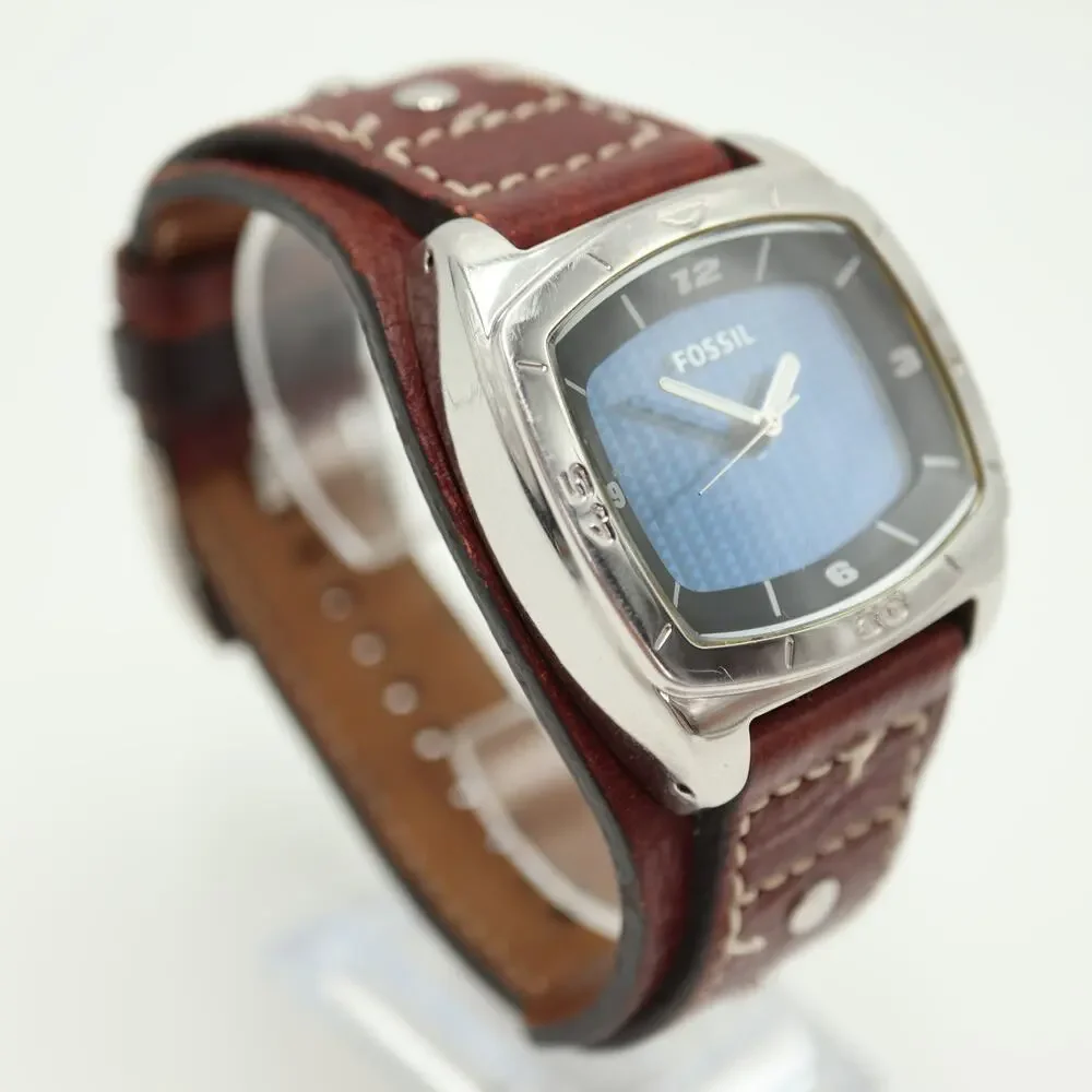 Fossil Kaleido Blue Silver Change 41mm Watch Brown Leather AM3695 w New Battery